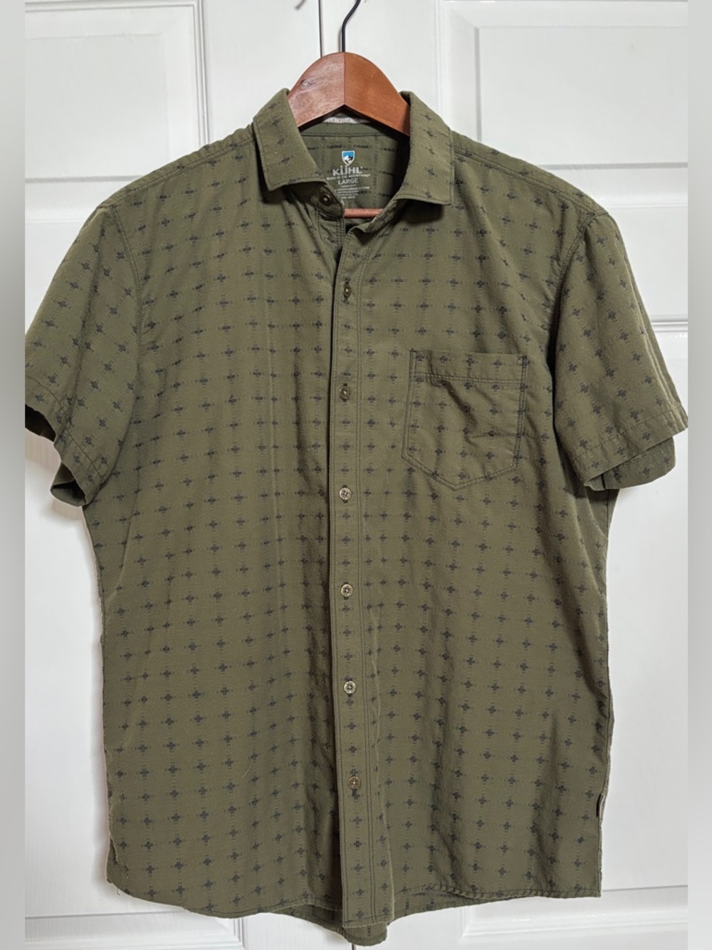 KÜHL Mens L Olive Short Sleeve Button Up Shirt Quick Dry Outdoor